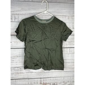 Nation LTD Sateen Marie Crew Neck Short Sleeve Top Green XS Boxy Satin Capsule